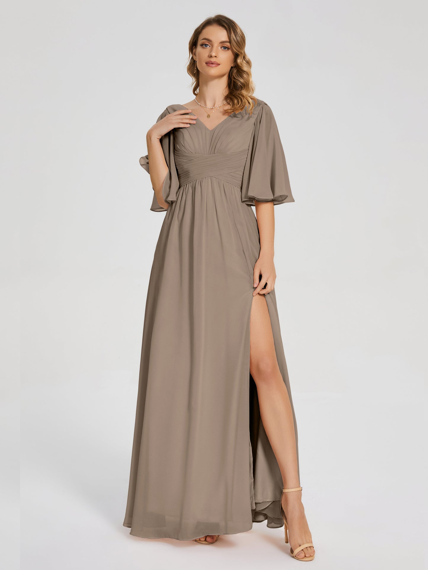 Amina Half Sleeves V-neck Chiffon Bridesmaid Dress