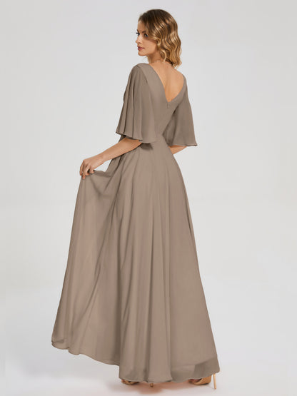 Amina Half Sleeves V-neck Chiffon Bridesmaid Dress