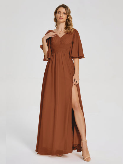 Amina Half Sleeves V-neck Chiffon Bridesmaid Dress