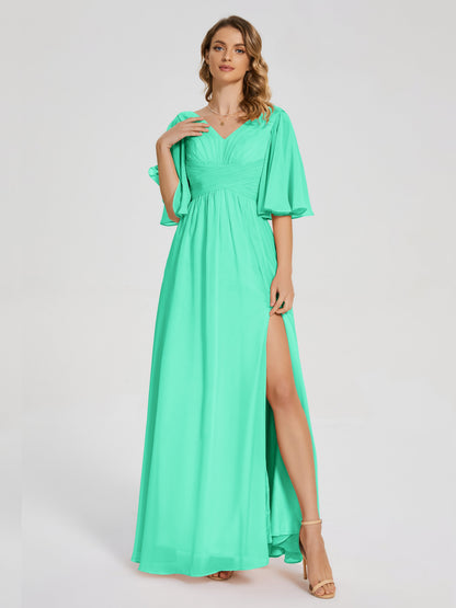 Amina Half Sleeves V-neck Chiffon Bridesmaid Dress