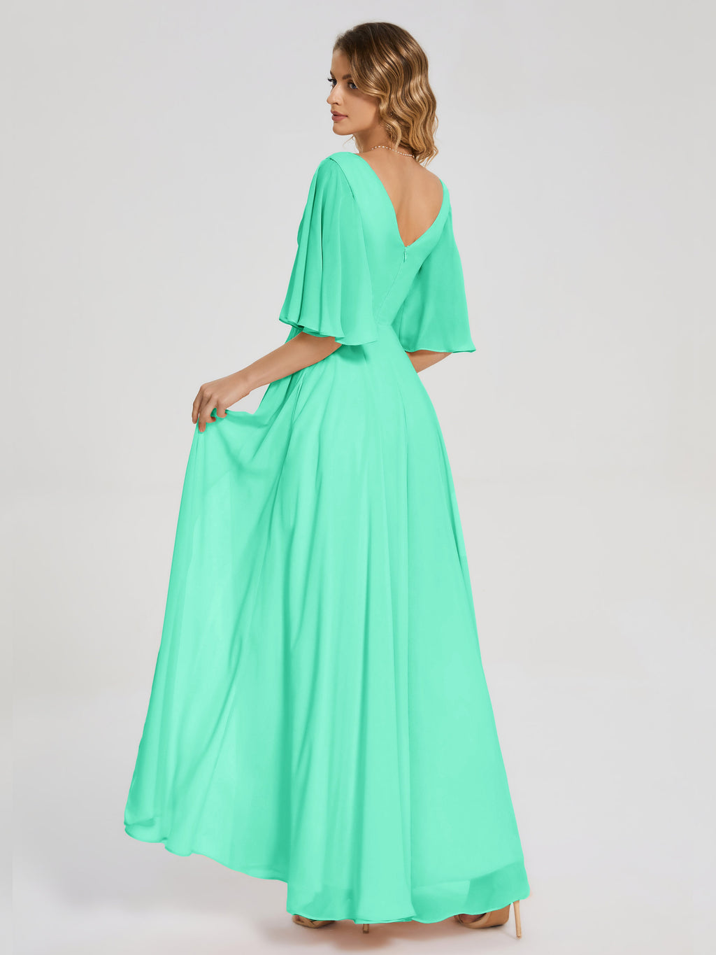 Amina Half Sleeves V-neck Chiffon Bridesmaid Dress