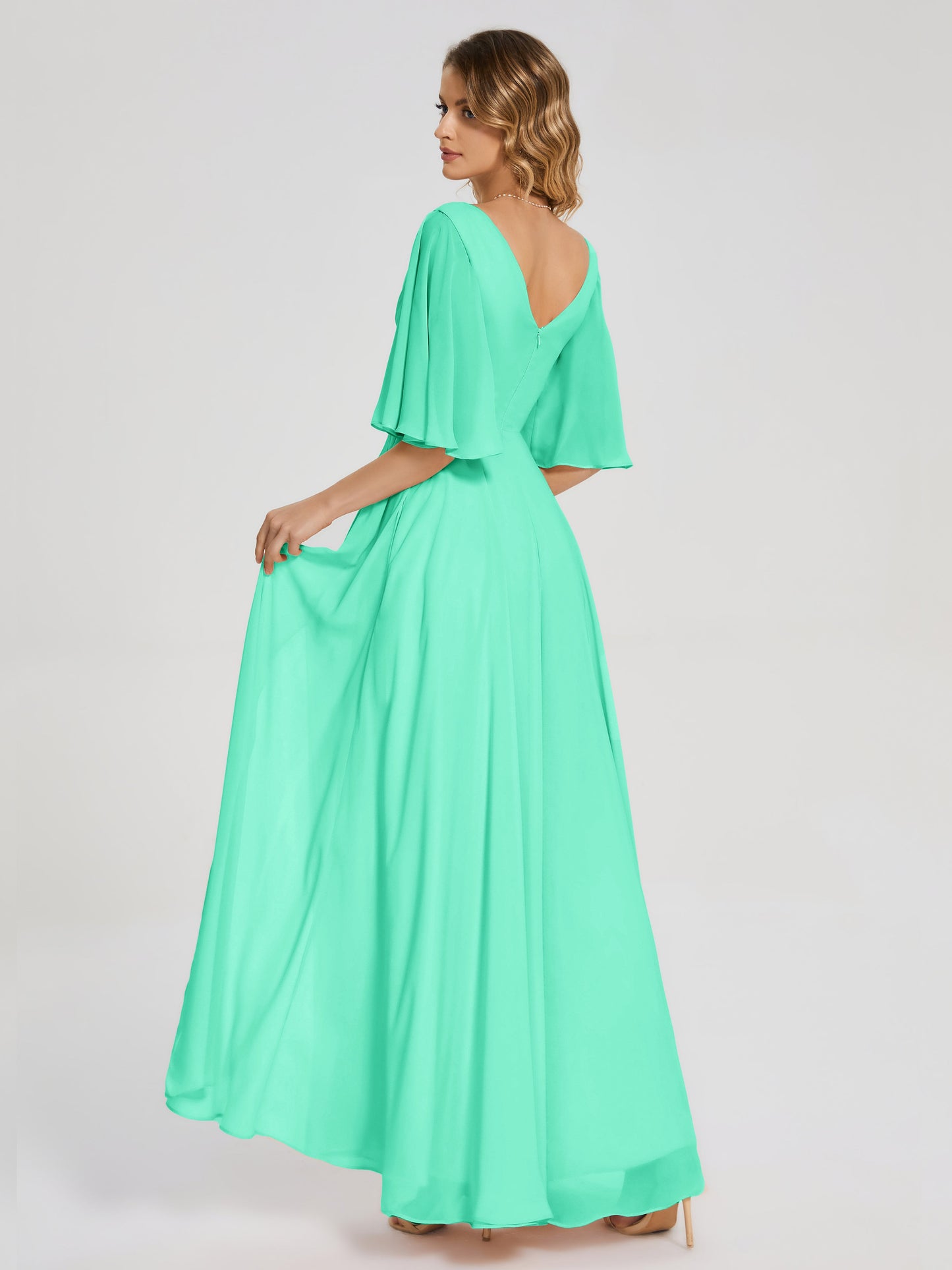 Amina Half Sleeves V-neck Chiffon Bridesmaid Dress