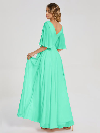 Amina Half Sleeves V-neck Chiffon Bridesmaid Dress