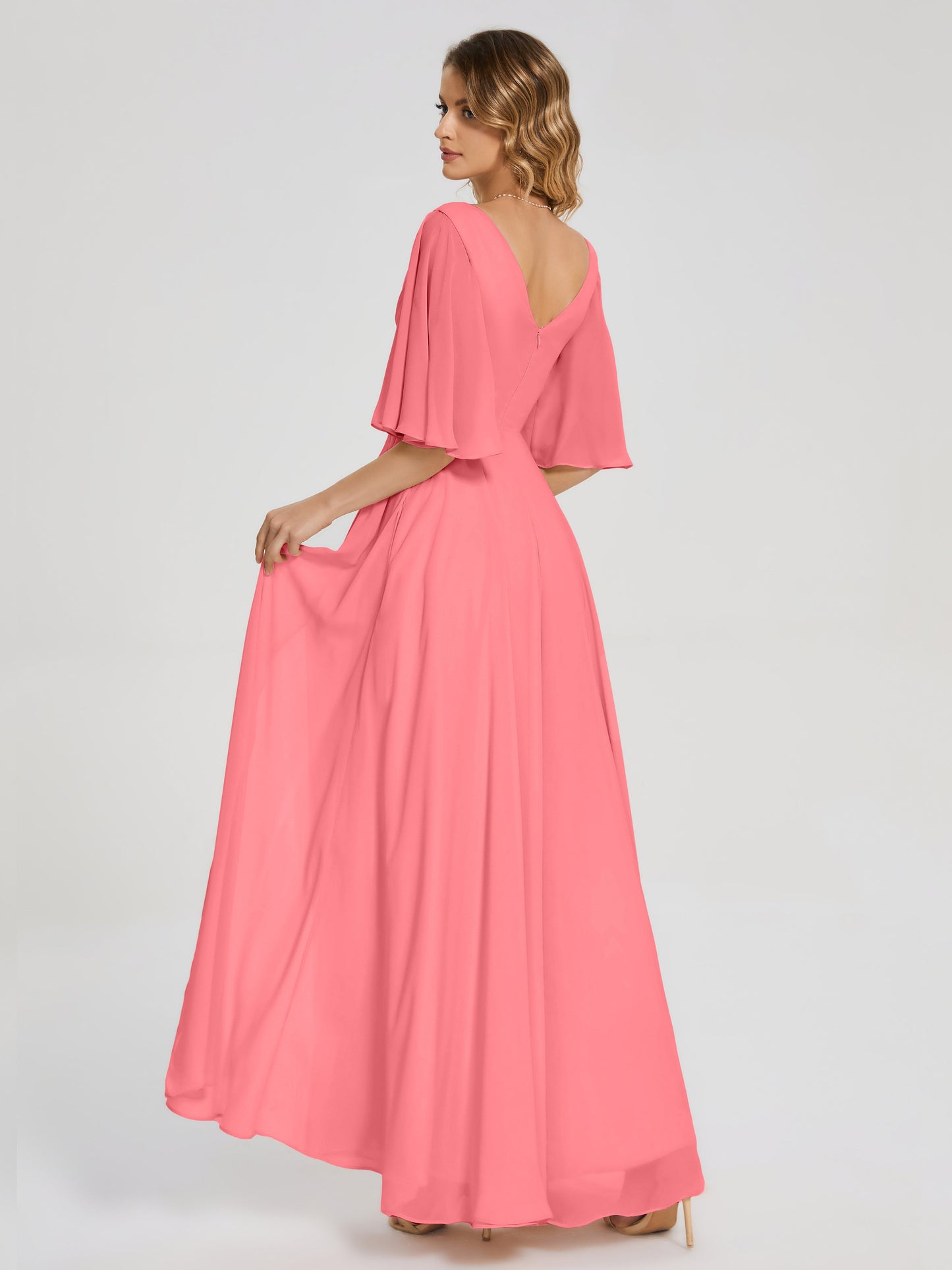 Amina Half Sleeves V-neck Chiffon Bridesmaid Dress