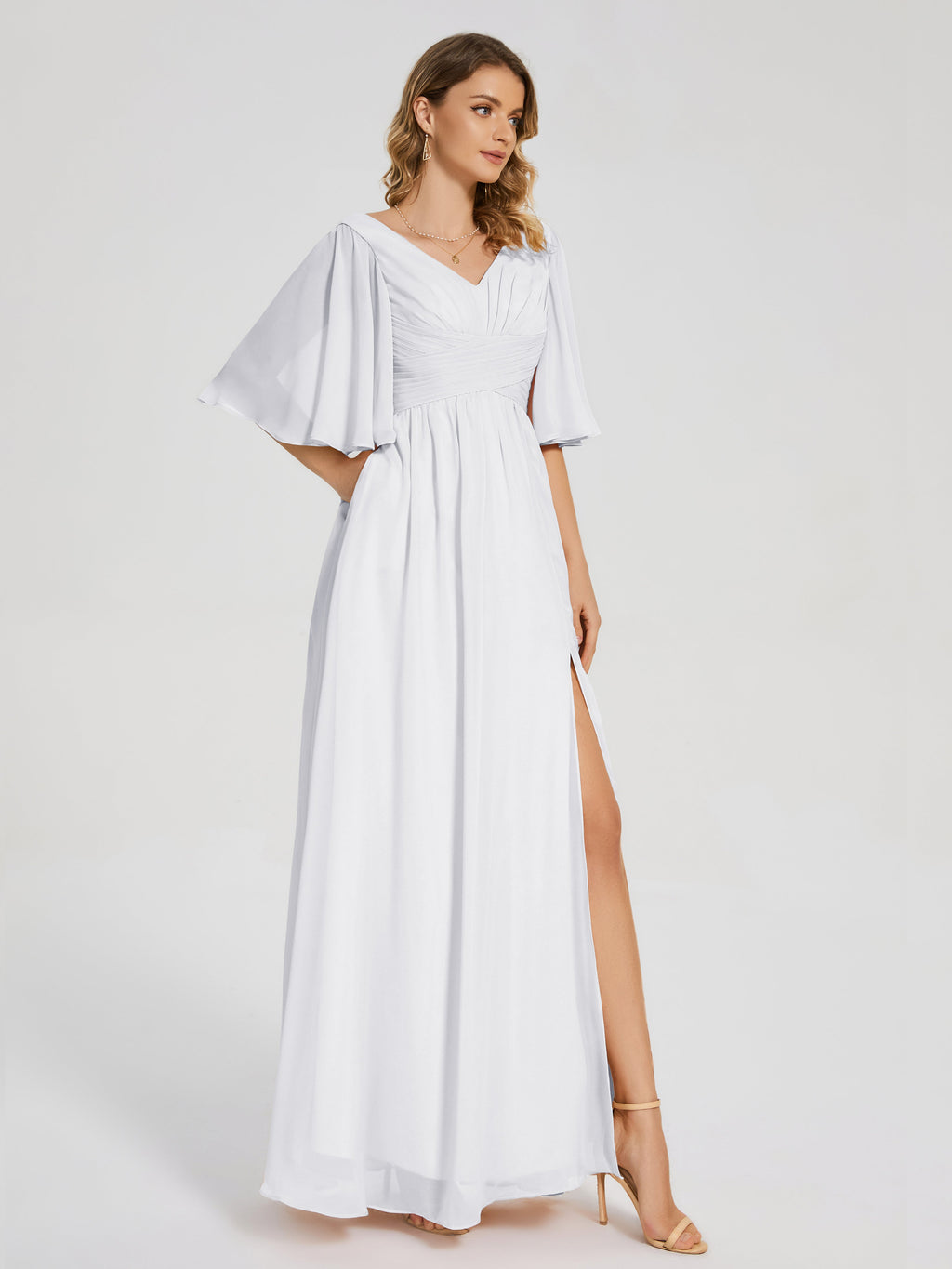 Amina Half Sleeves V-neck Chiffon Bridesmaid Dress