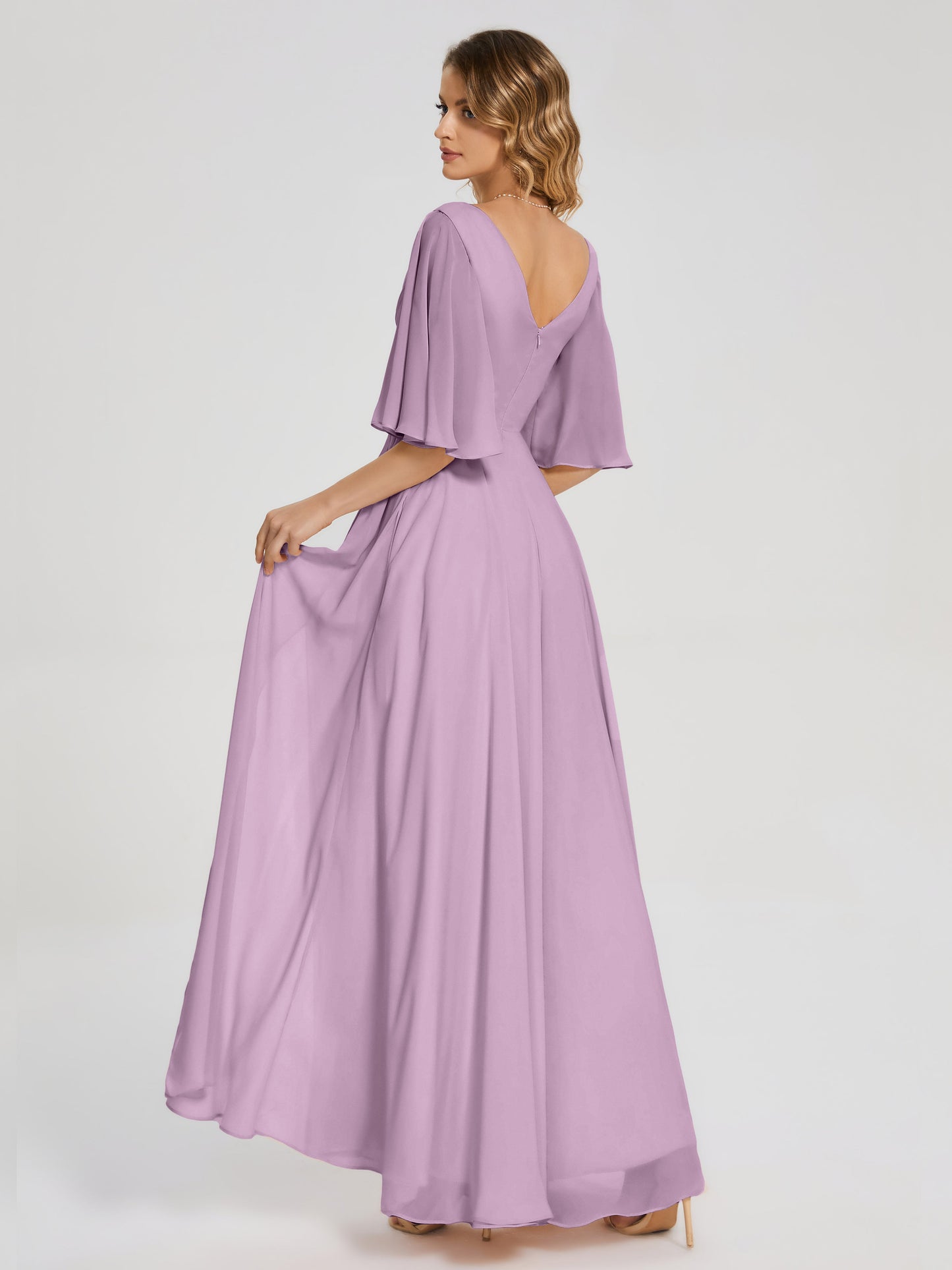 Amina Half Sleeves V-neck Chiffon Bridesmaid Dress