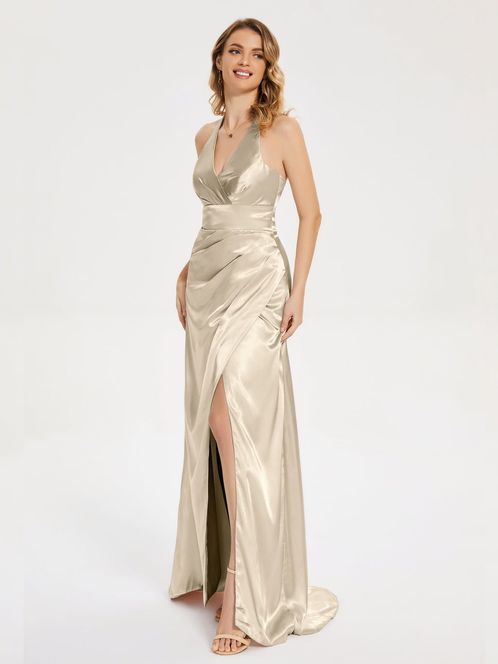 Mariana Halter Backless Soft Satin Bridesmaid Dress