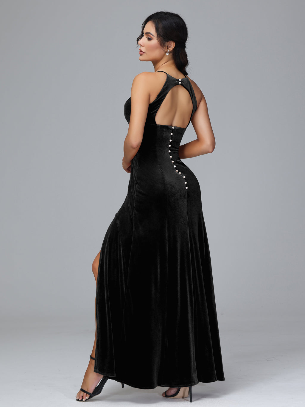 Halter Open Back Velvet Bridesmaid Dress