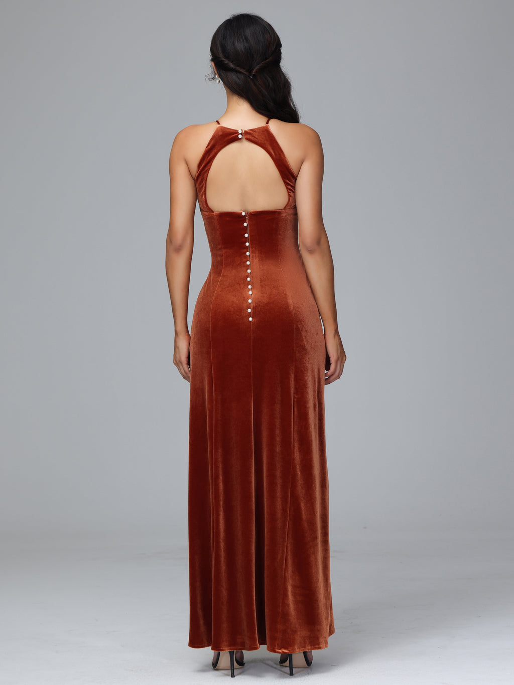 Halter Open Back Velvet Bridesmaid Dress