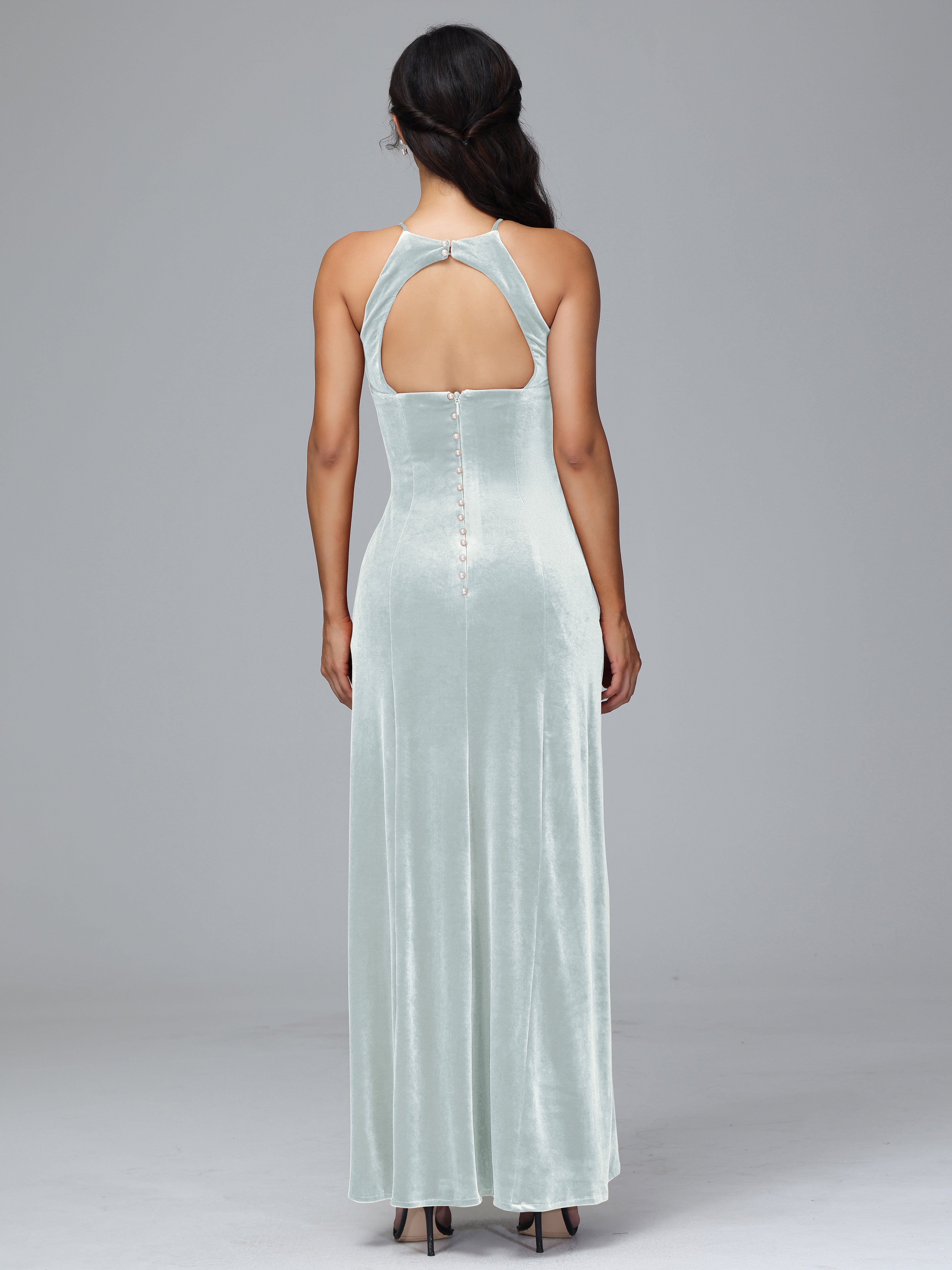 Halter Open Back Velvet Bridesmaid Dress