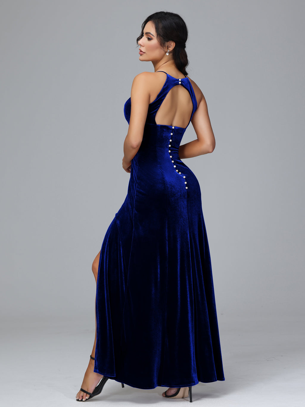 Halter Open Back Velvet Bridesmaid Dress