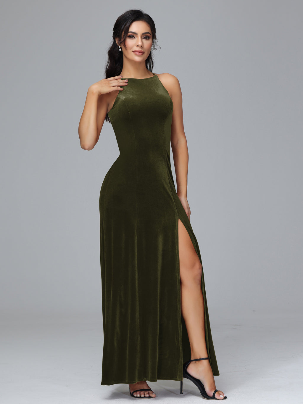 Halter Open Back Velvet Bridesmaid Dress