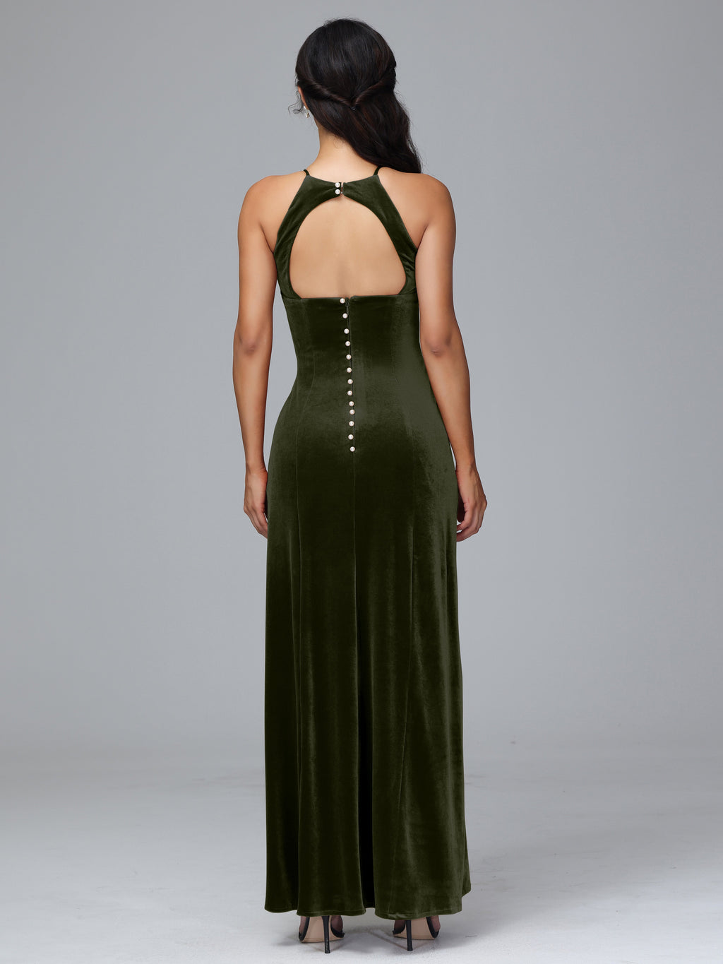 Halter Open Back Velvet Bridesmaid Dress