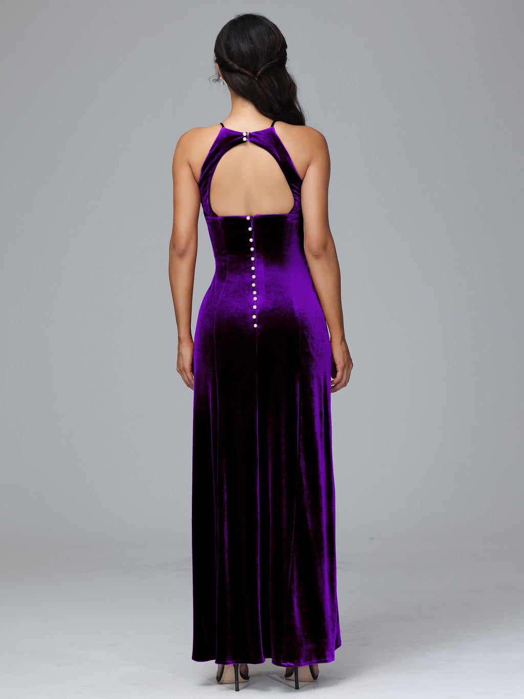 Halter Open Back Velvet Bridesmaid Dress