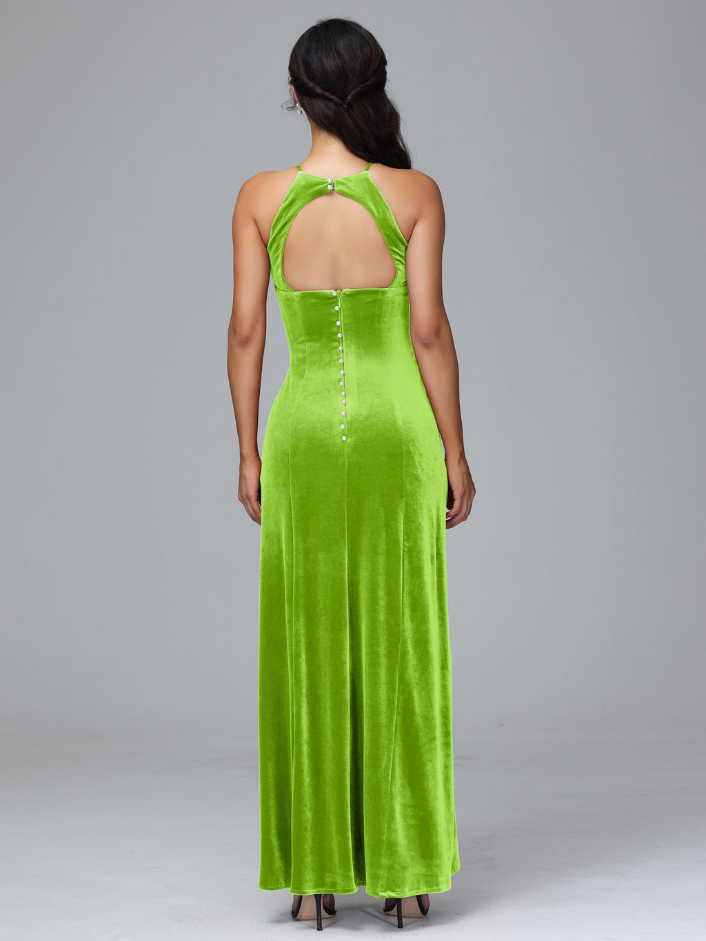 Halter Open Back Velvet Bridesmaid Dress