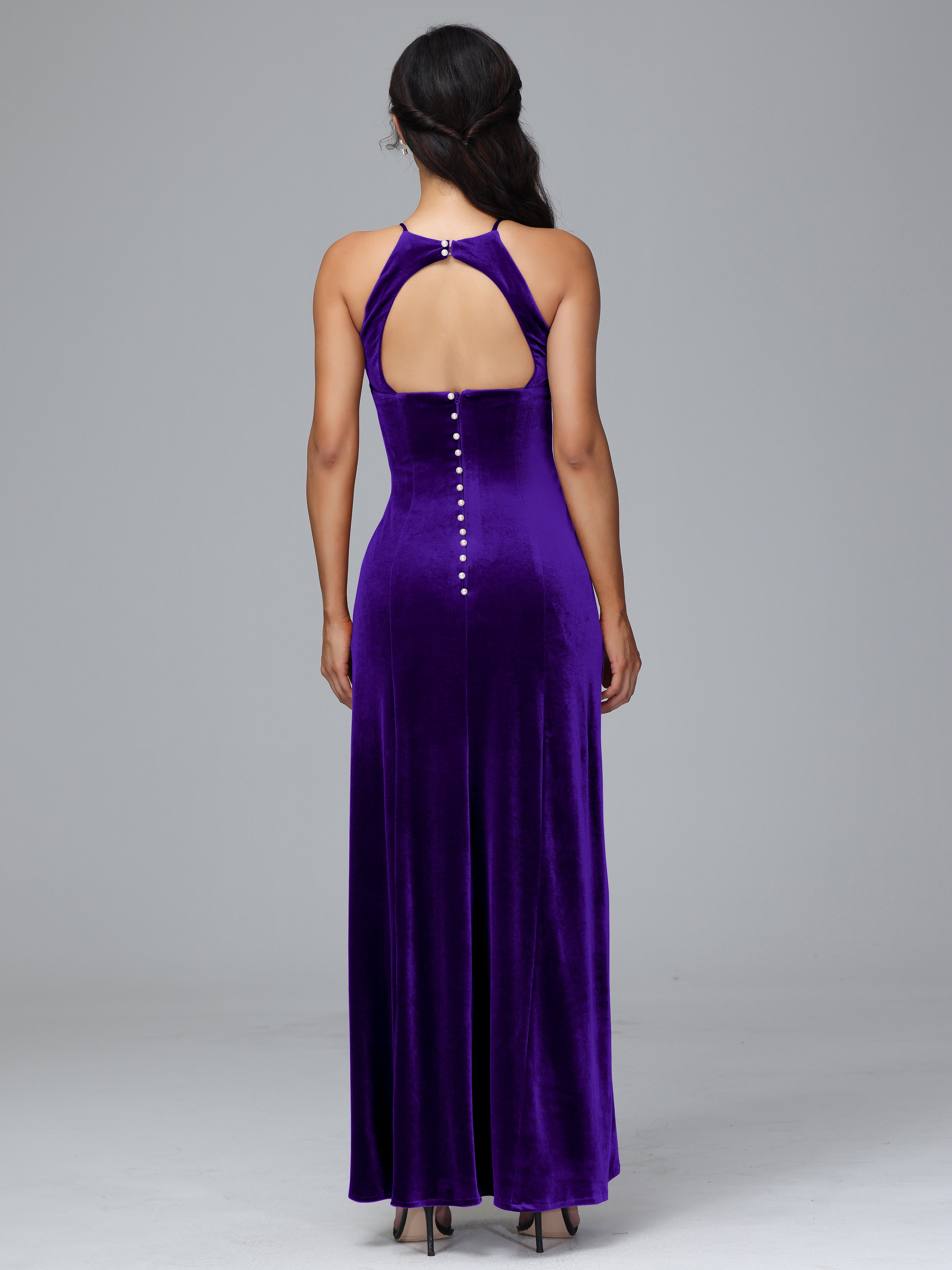 Halter Open Back Velvet Bridesmaid Dress