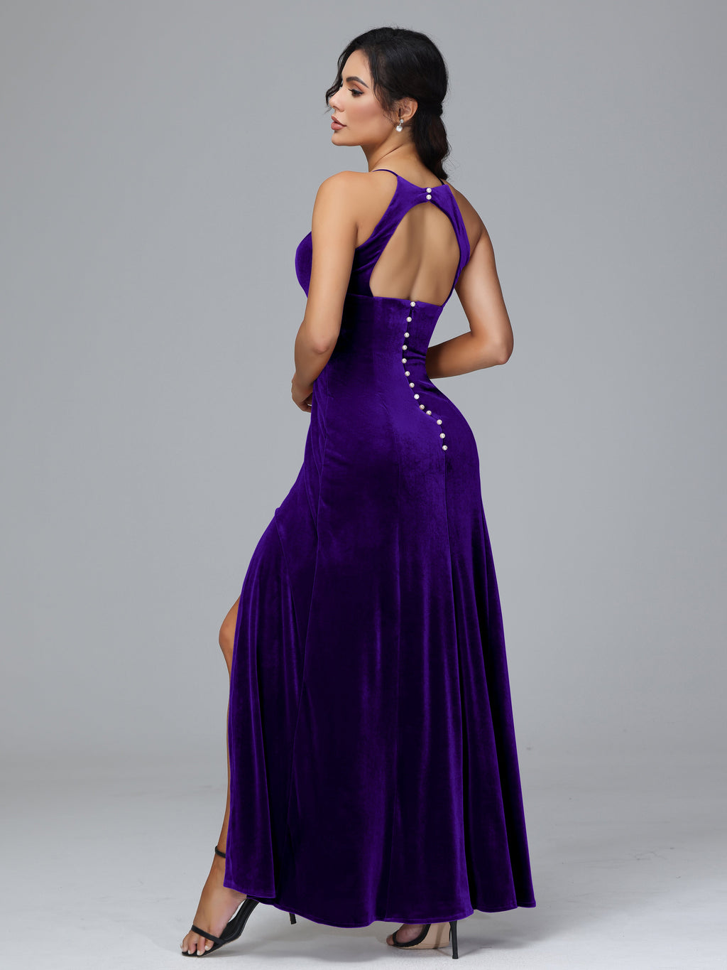 Halter Open Back Velvet Bridesmaid Dress