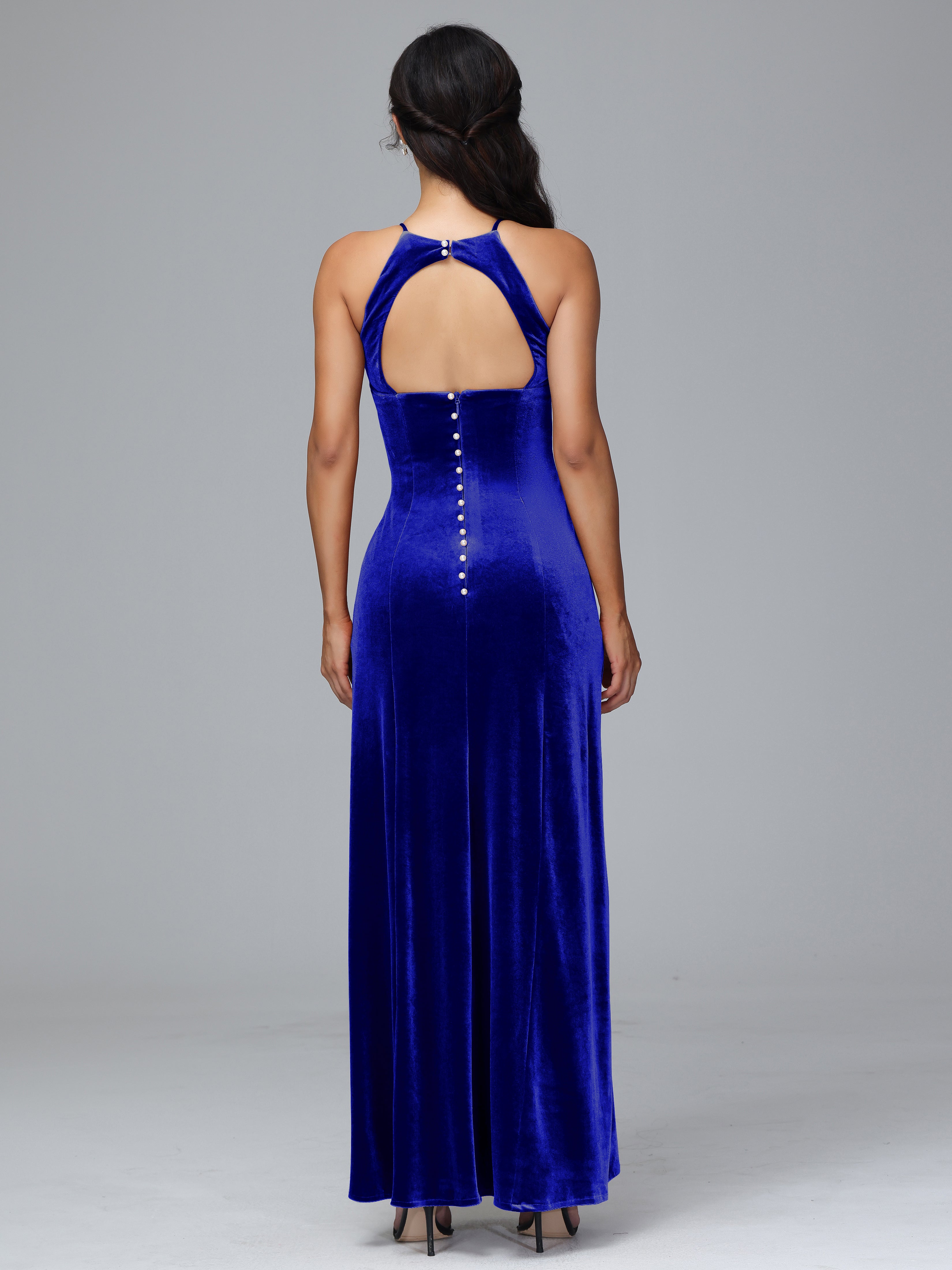 Halter Open Back Velvet Bridesmaid Dress