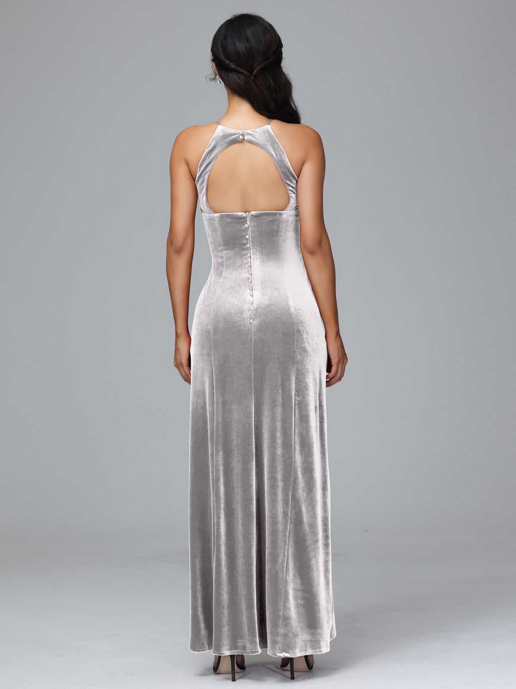 Halter Open Back Velvet Bridesmaid Dress