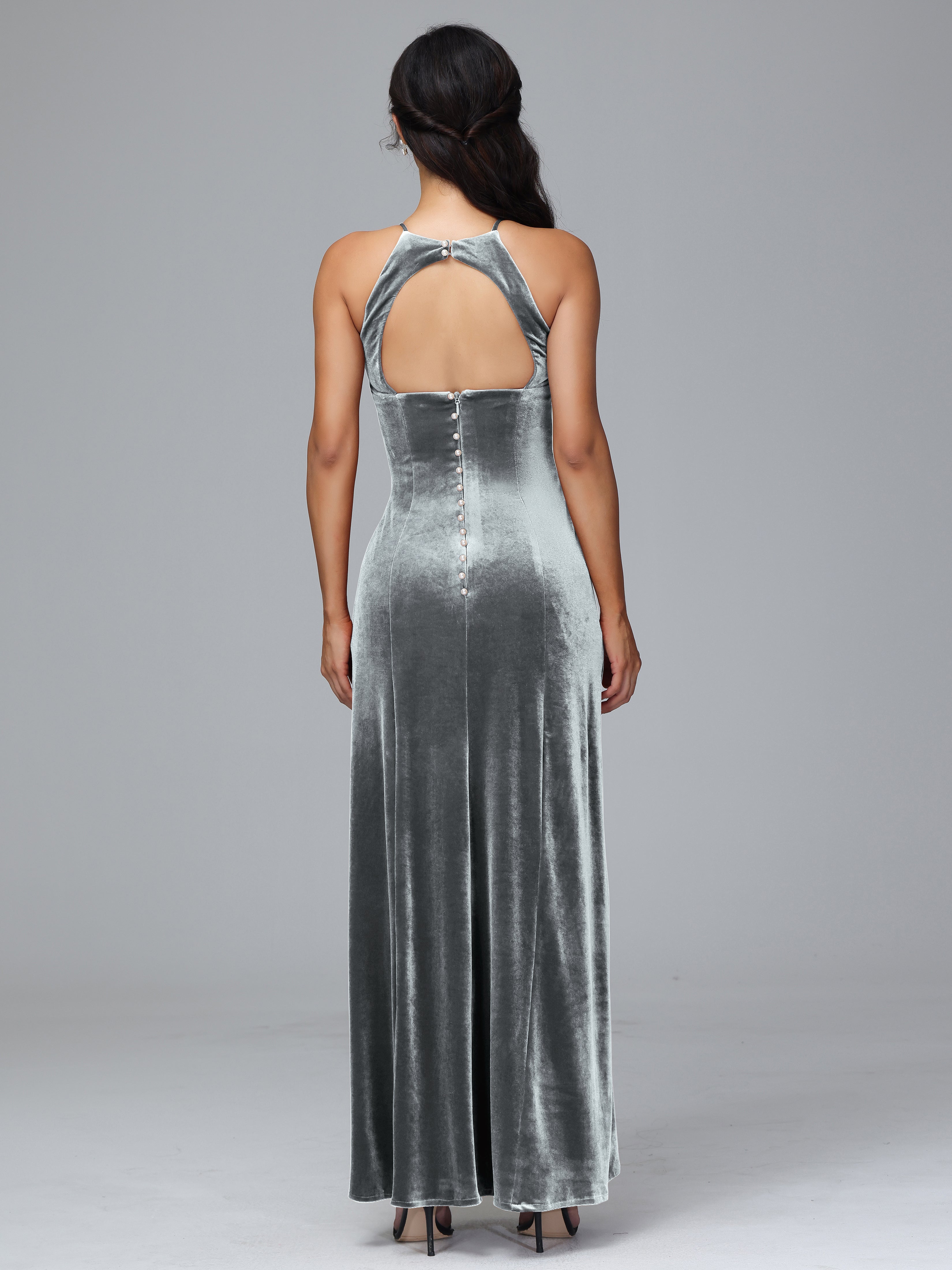 Halter Open Back Velvet Bridesmaid Dress