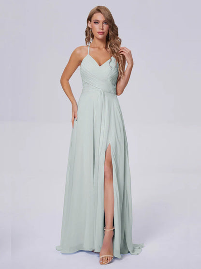 Harmony Unique Straps Chiffon Bridesmaid Dresses with Slit