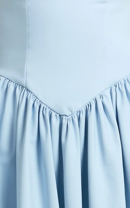 Helda Midi Dress Halter Tie Neck Corset Panel Dress in Soft Blue