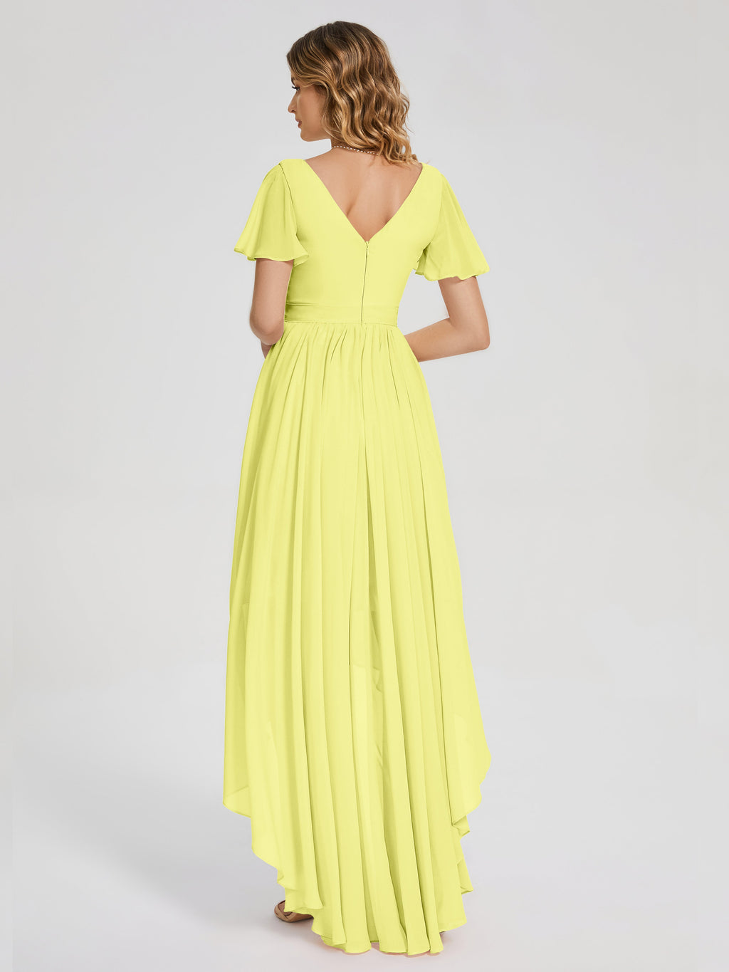Evangeline High Low Short Sleeves Chiffon Bridesmaid Dress