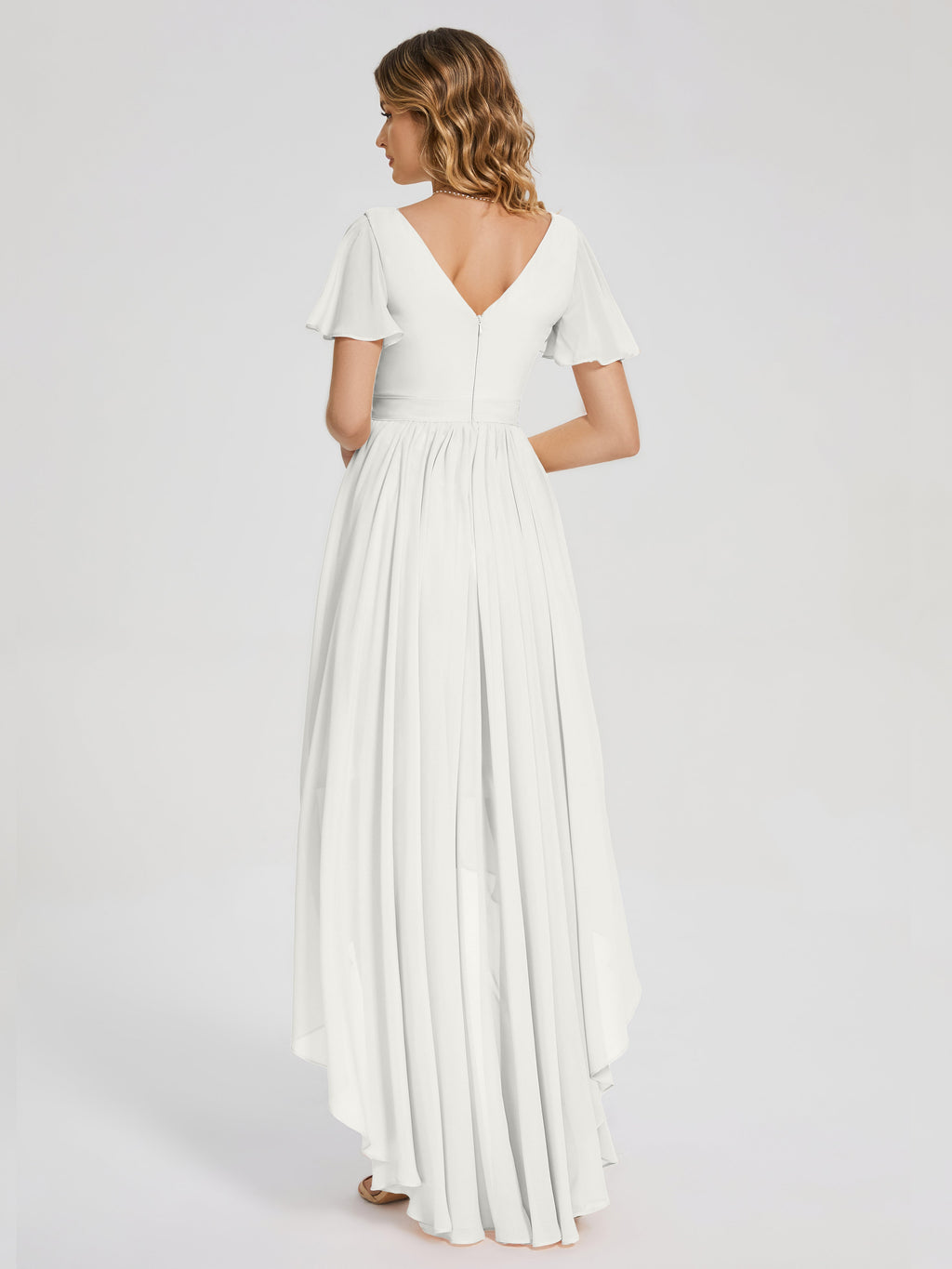 Evangeline High Low Short Sleeves Chiffon Bridesmaid Dress