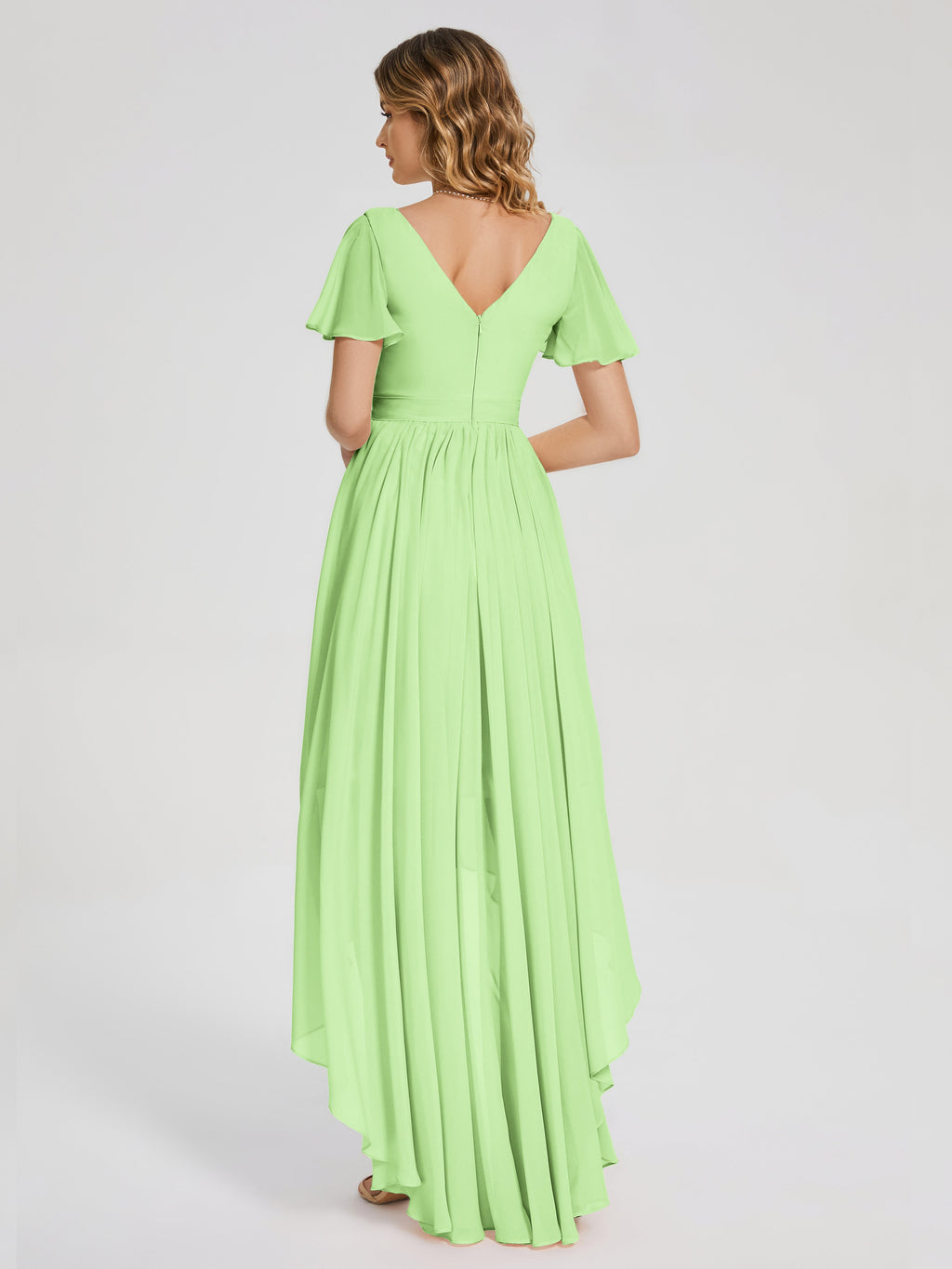 Evangeline High Low Short Sleeves Chiffon Bridesmaid Dress