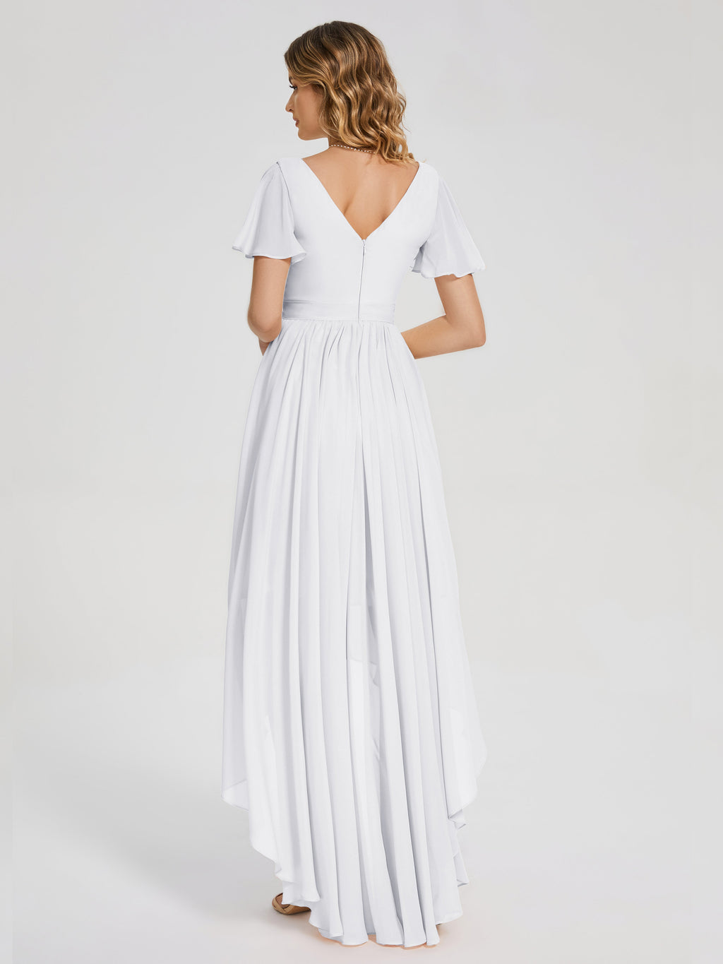 Evangeline High Low Short Sleeves Chiffon Bridesmaid Dress