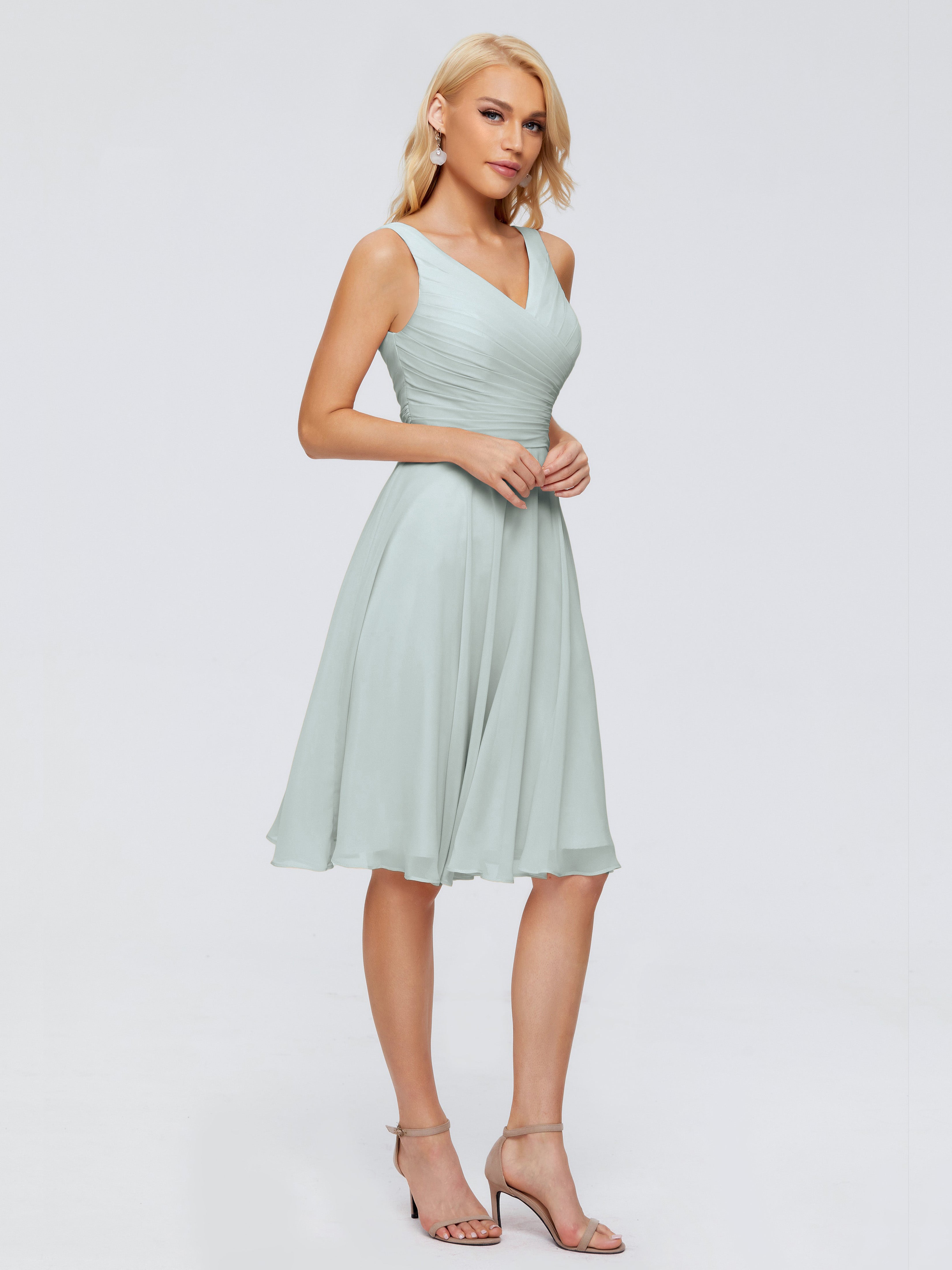 Jocelyn V-Neck Knee Length Chiffon Bridesmaid Dresses