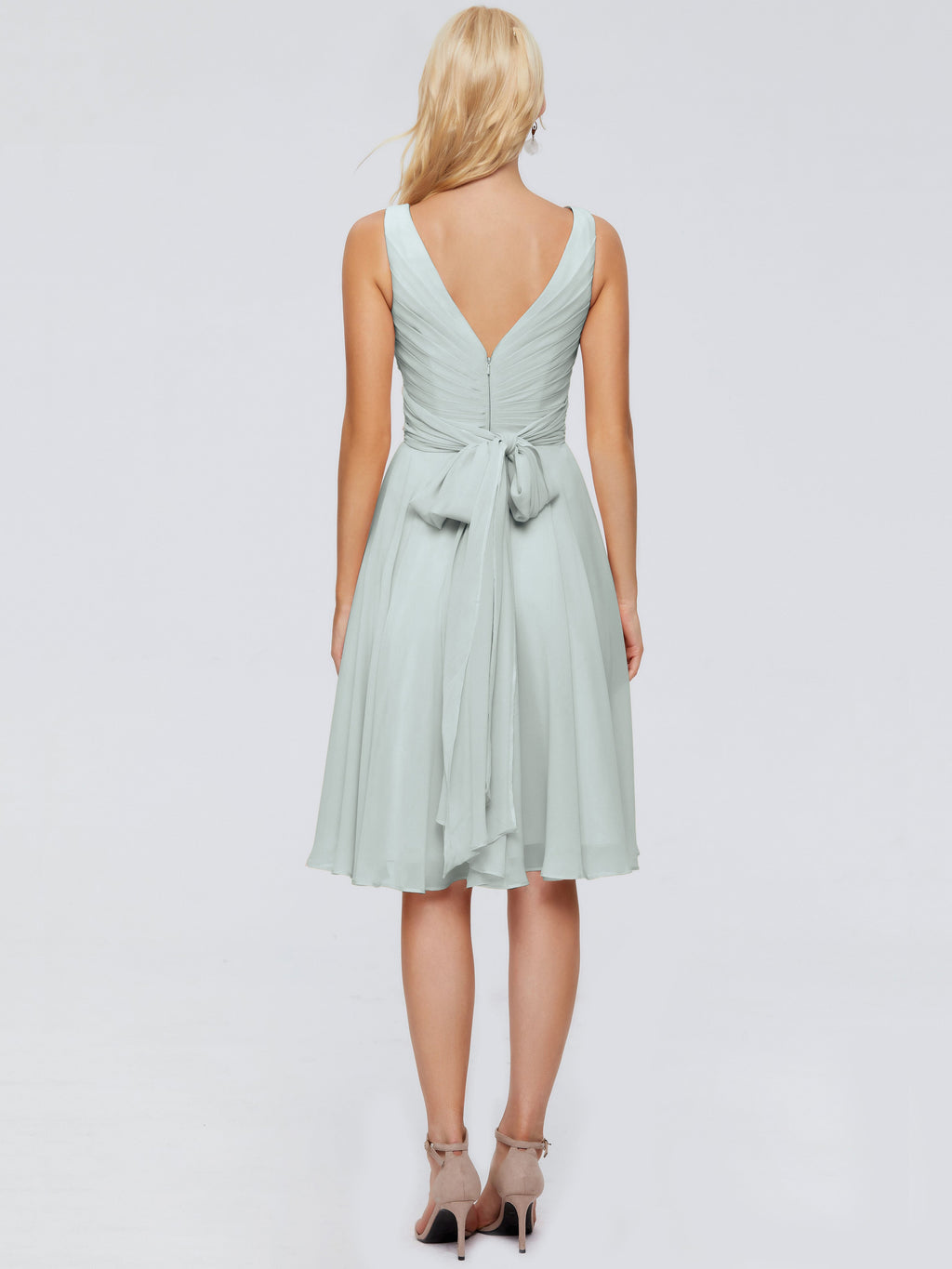 Jocelyn V-Neck Knee Length Chiffon Bridesmaid Dresses