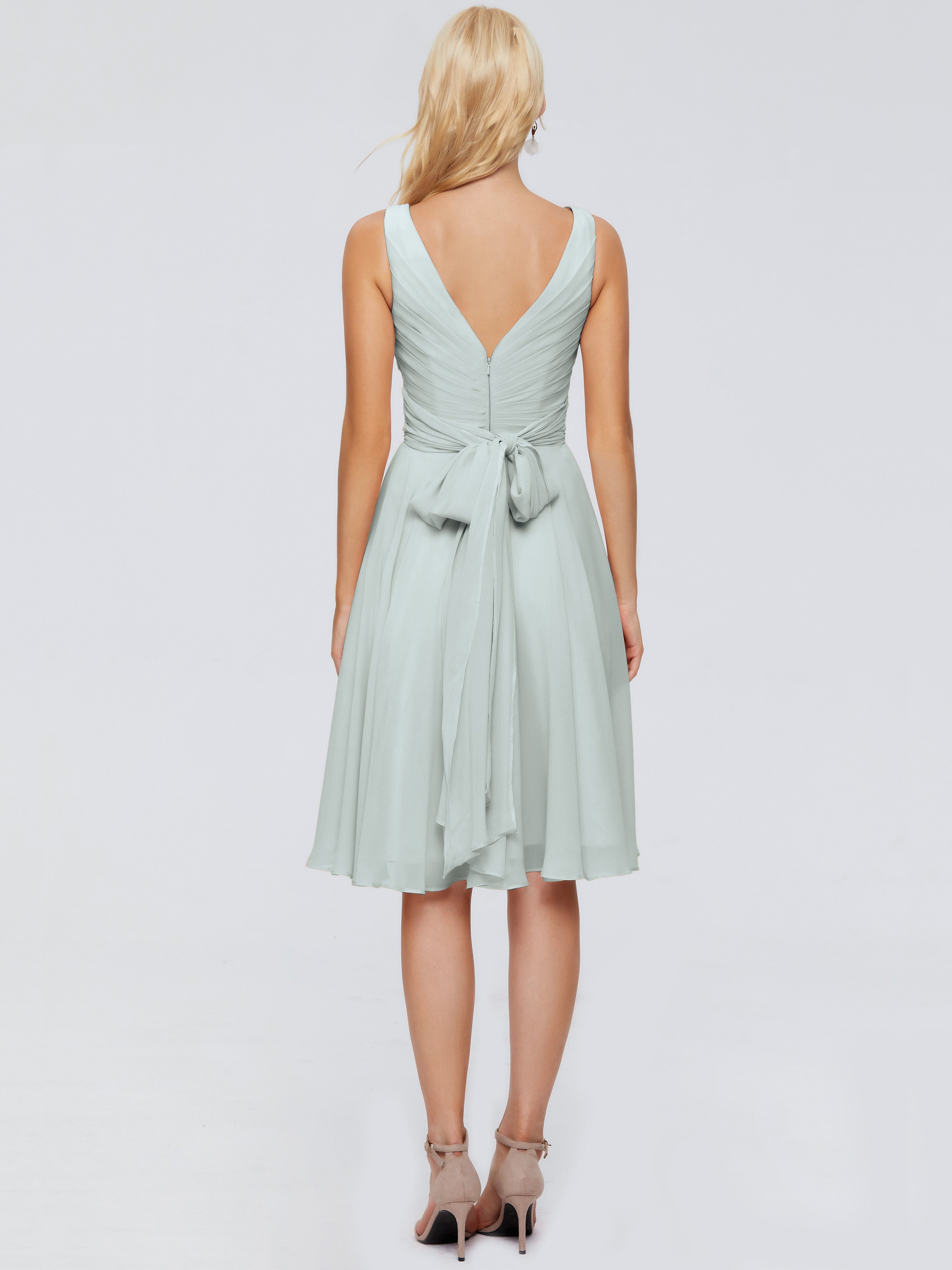 Jocelyn V-Neck Knee Length Chiffon Bridesmaid Dresses