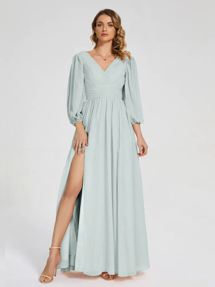 Journey Long Sleeves V-neck Bridesmaid Dress with Side Slit