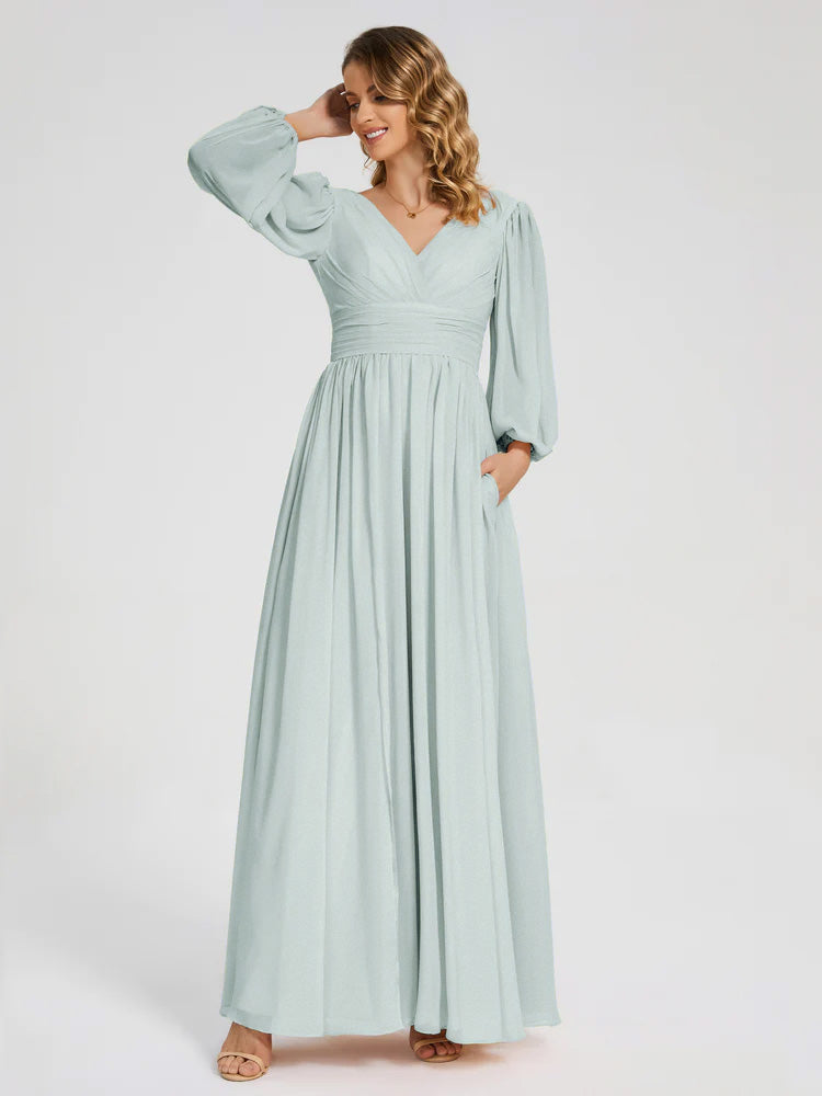 Journey Long Sleeves V-neck Bridesmaid Dress with Side Slit