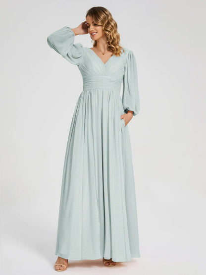 Journey Long Sleeves V-neck Bridesmaid Dress with Side Slit