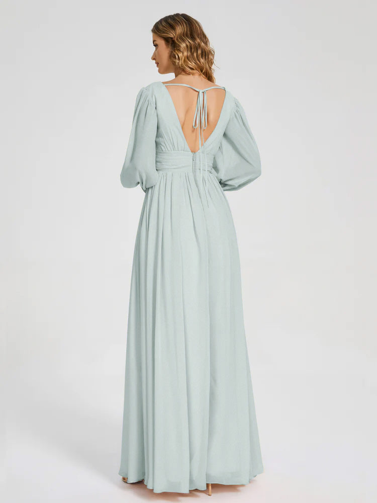 Journey Long Sleeves V-neck Bridesmaid Dress with Side Slit
