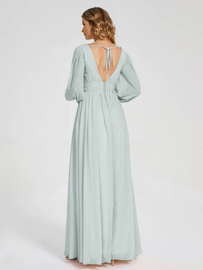 Journey Long Sleeves V-neck Bridesmaid Dress with Side Slit