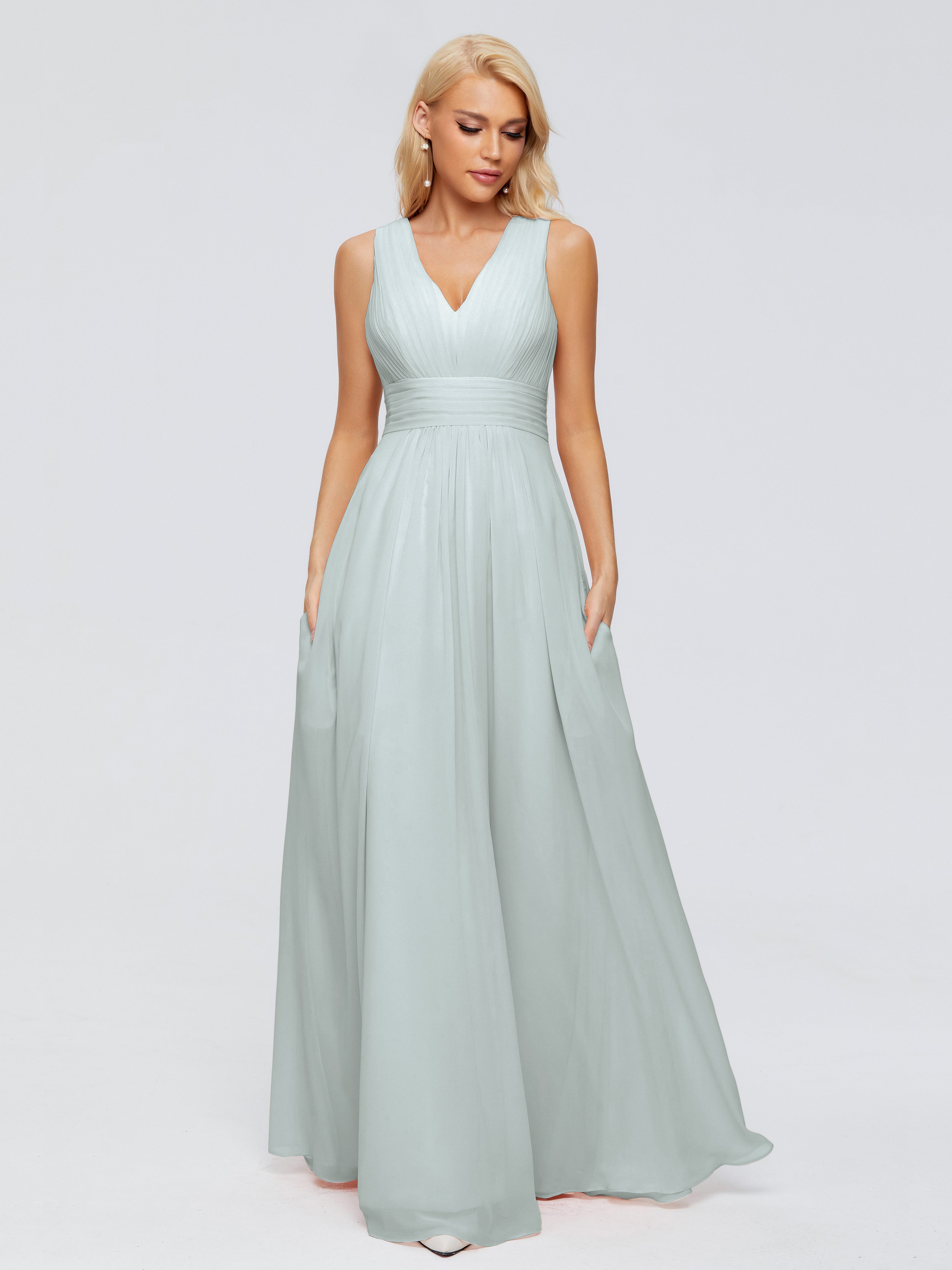 Juliana A-line V Neck Straps Chiffon Bridesmaid Dresses With Pockets