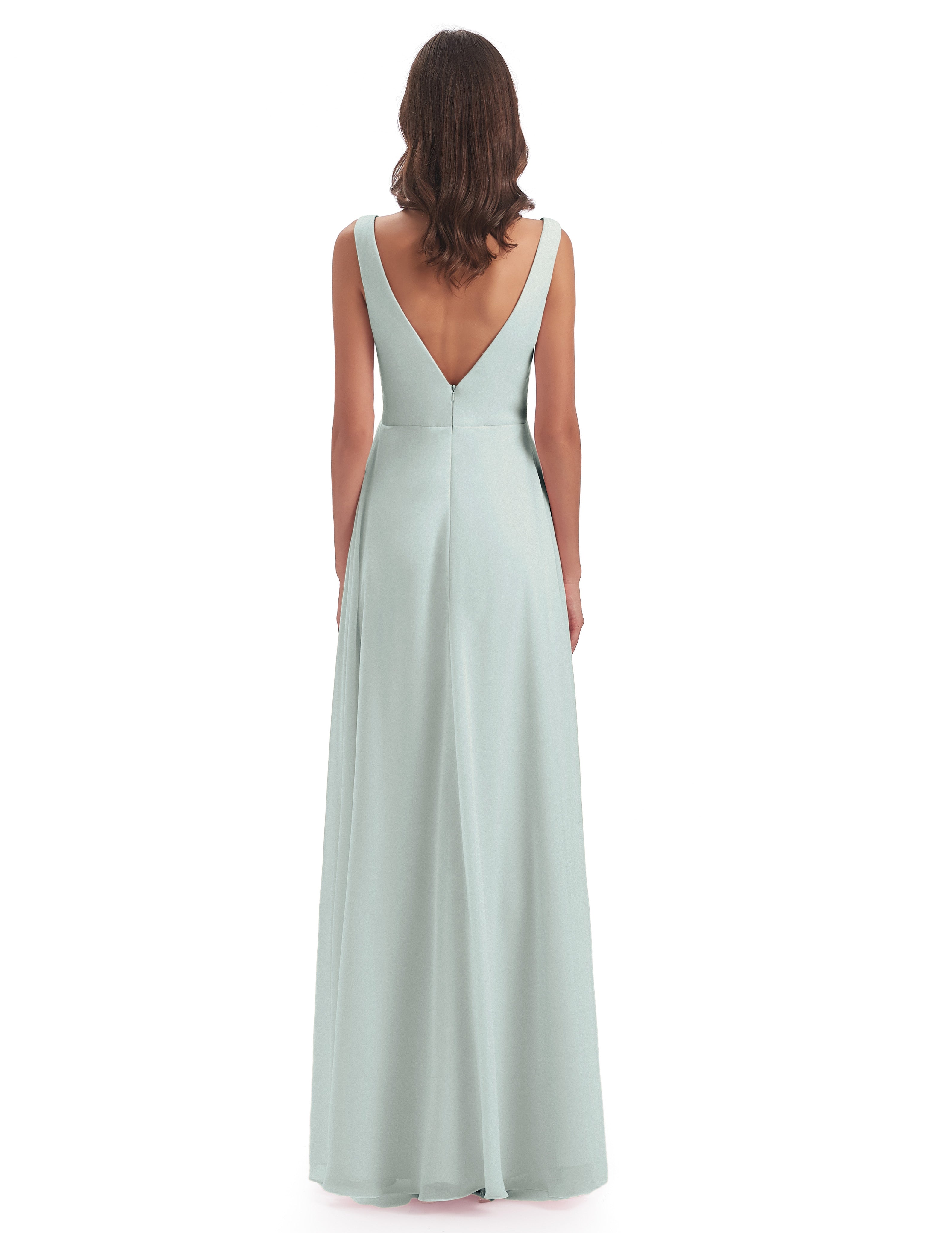 Jurnee Floor Length V-neck Ruched Chiffon Bridesmaid Dresses