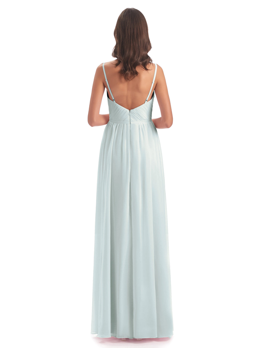 Kiana Spaghetti Straps Open Back Split Chiffon Long Bridesmaid Dresses