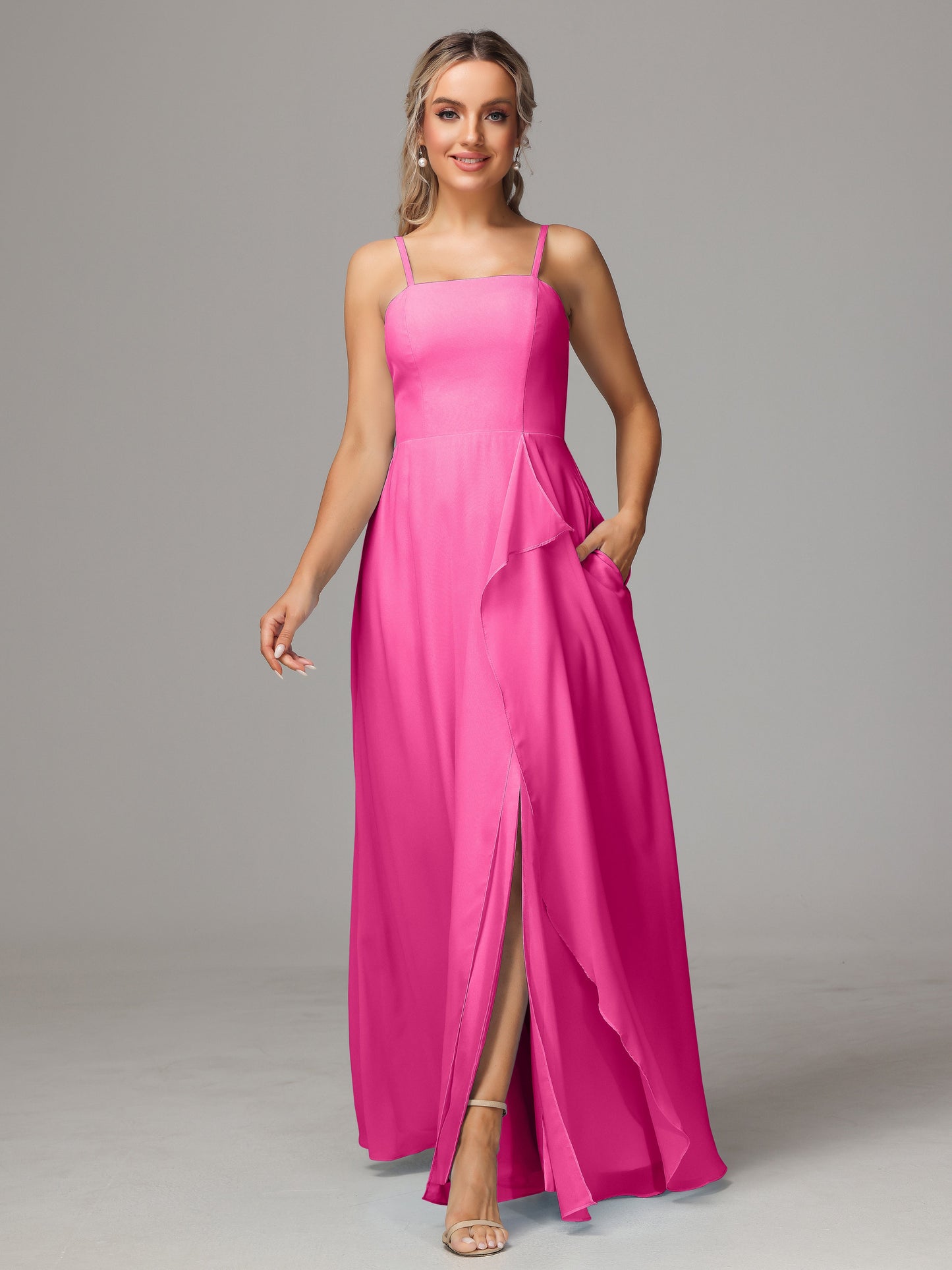 Spaghetti Straps Chiffon Bridesmaid Dress With Pockets