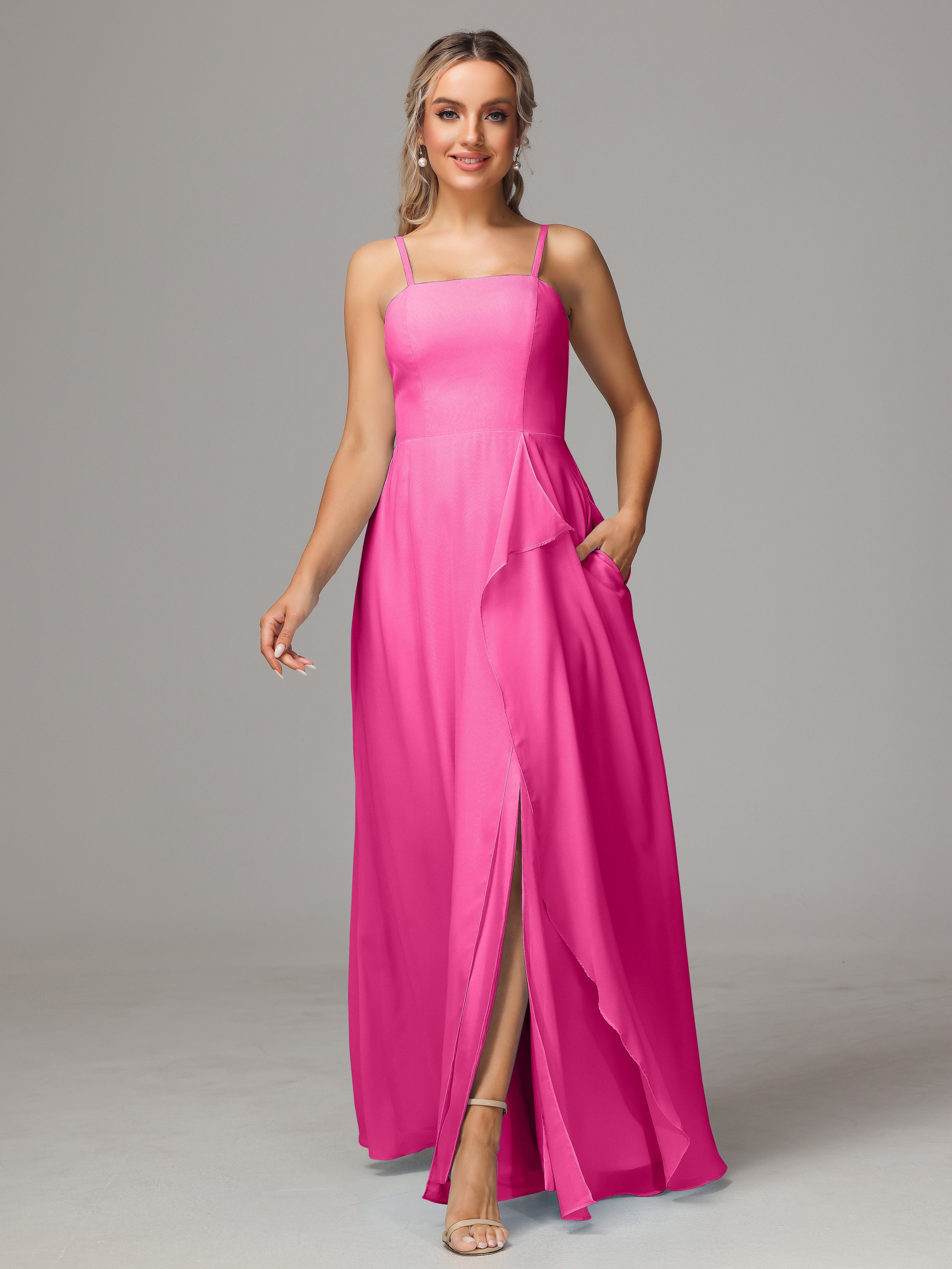 Spaghetti Straps Chiffon Bridesmaid Dress With Pockets