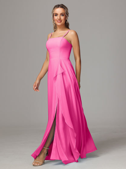Spaghetti Straps Chiffon Bridesmaid Dress With Pockets