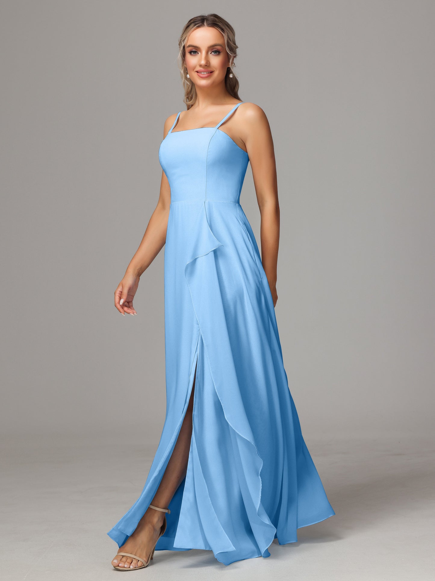 Spaghetti Straps Chiffon Bridesmaid Dress With Pockets