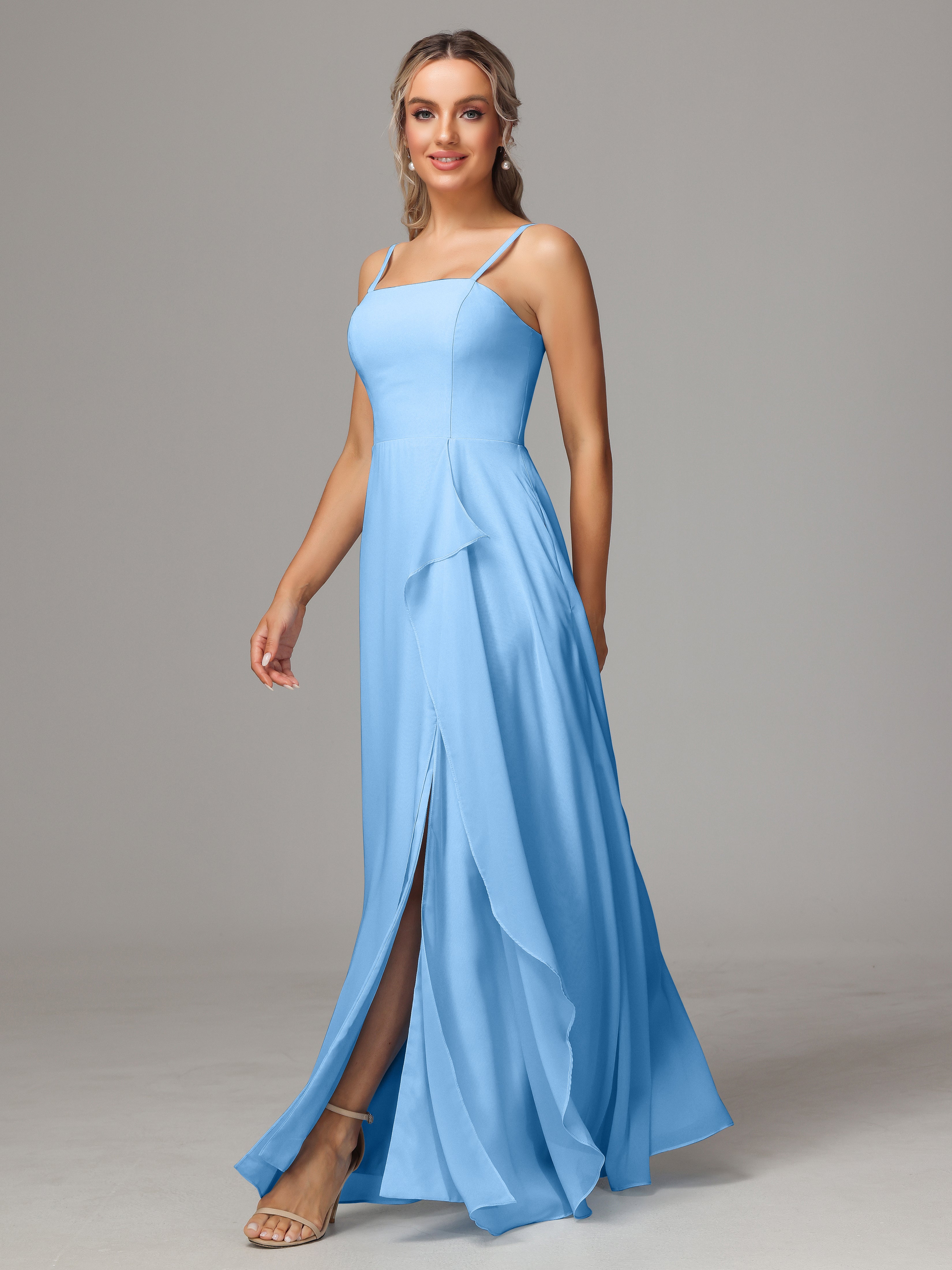 Spaghetti Straps Chiffon Bridesmaid Dress With Pockets