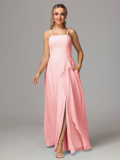 Spaghetti Straps Chiffon Bridesmaid Dress With Pockets