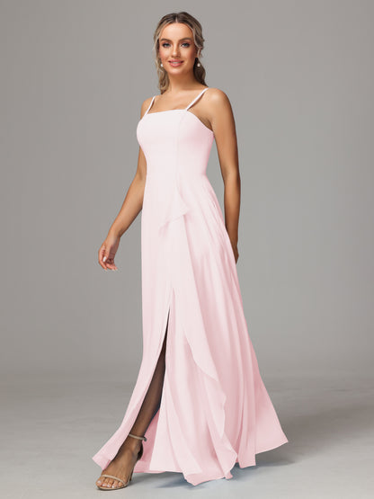 Spaghetti Straps Chiffon Bridesmaid Dress With Pockets