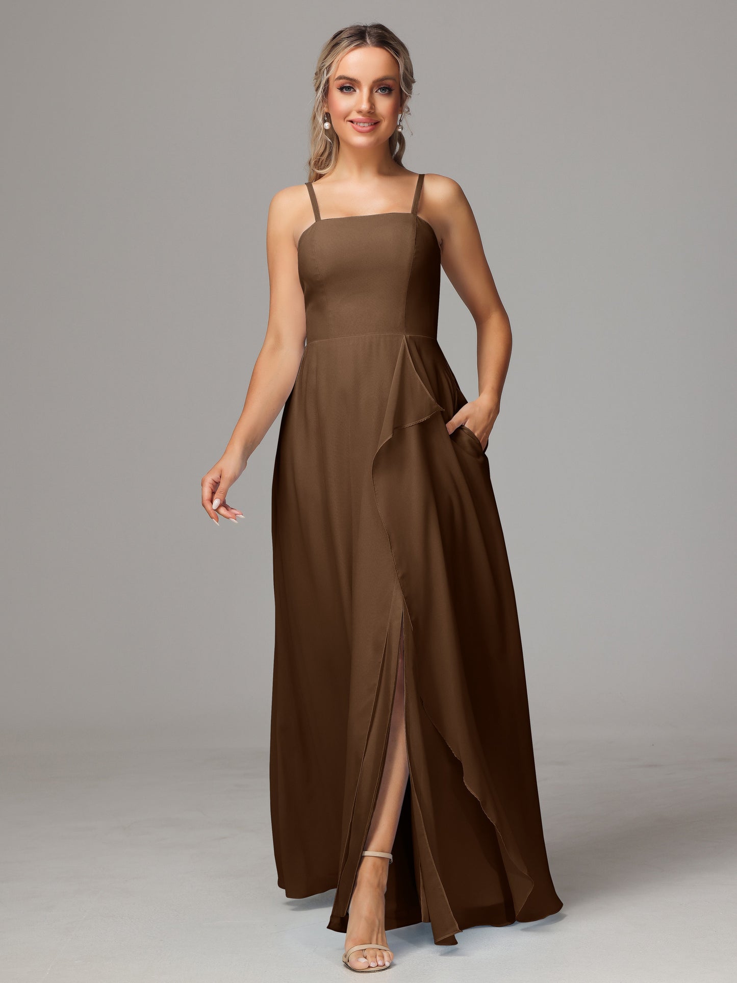Spaghetti Straps Chiffon Bridesmaid Dress With Pockets