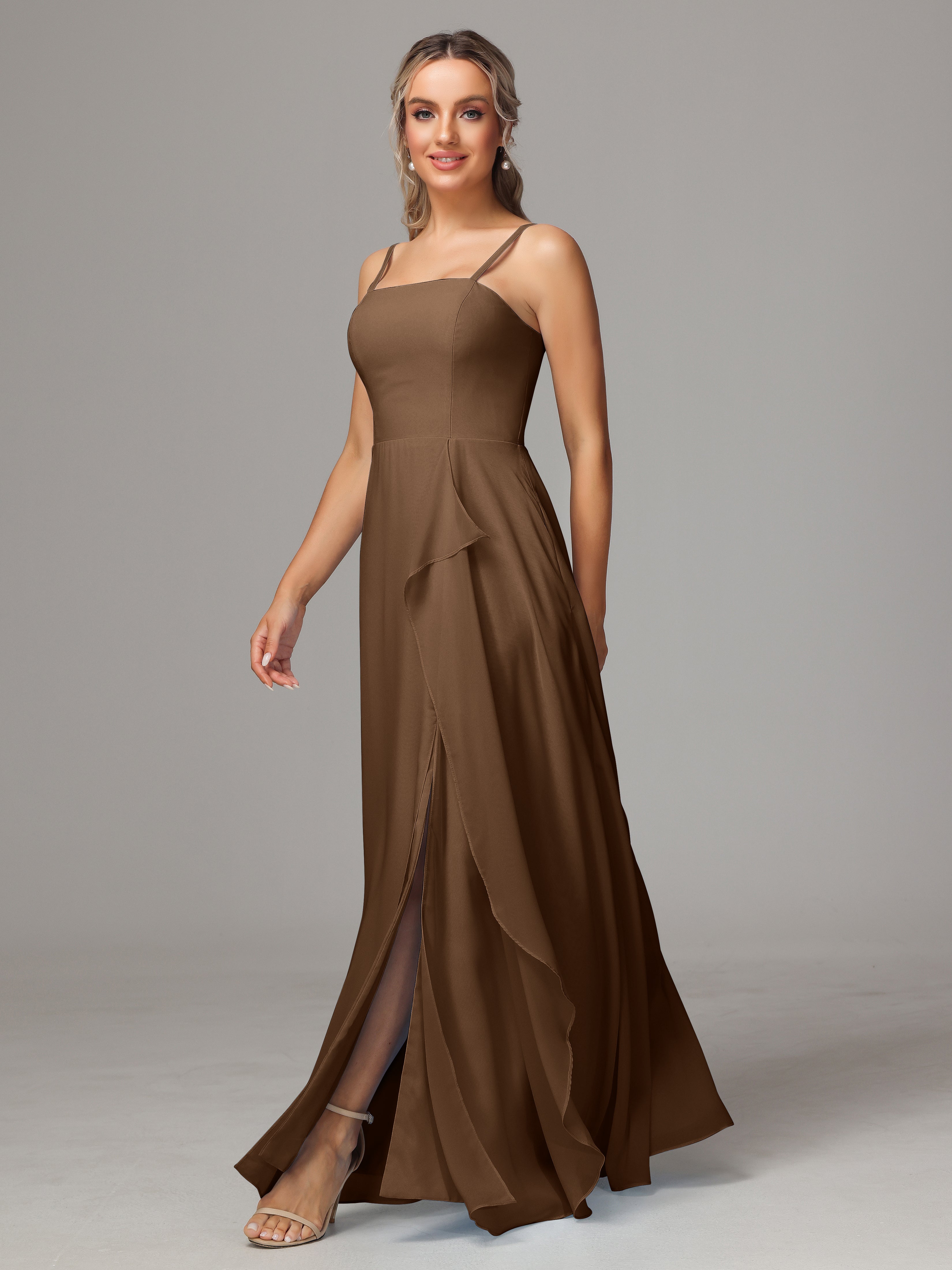 Spaghetti Straps Chiffon Bridesmaid Dress With Pockets